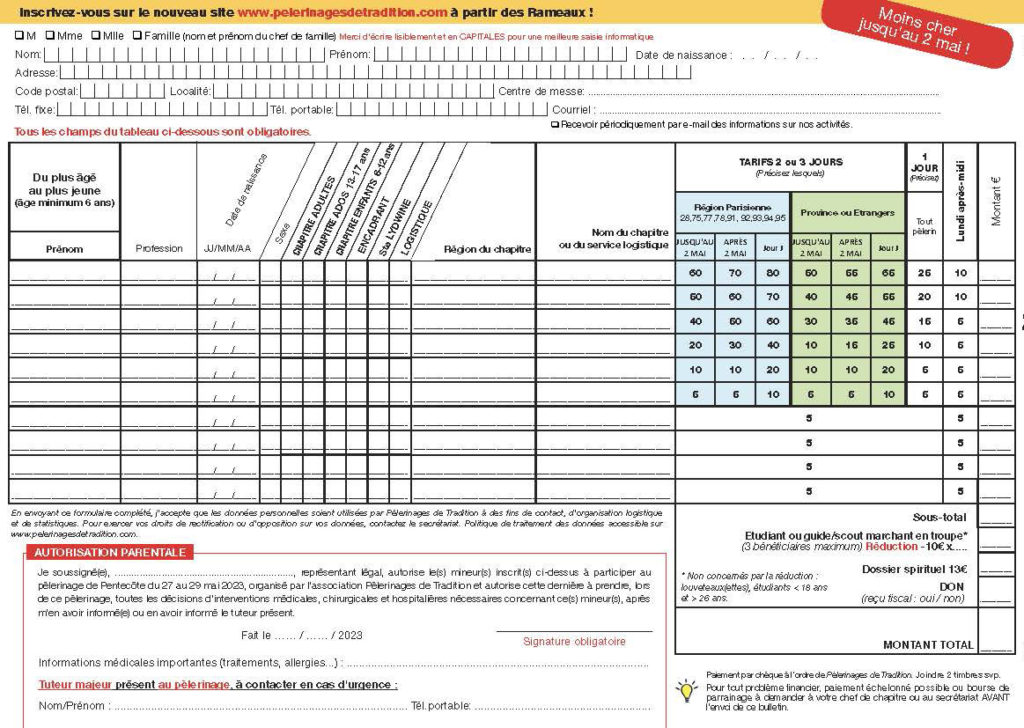 tarif pelerinage 2023
